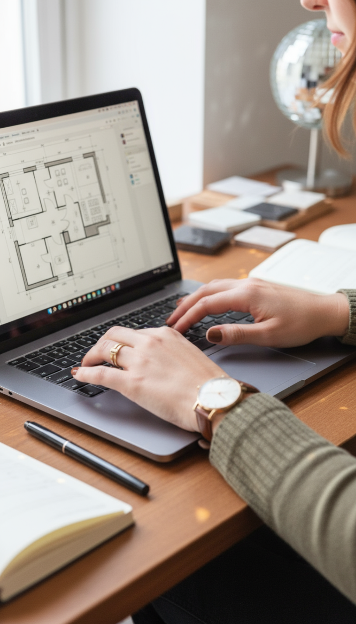 Architecte d’intérieur travaillant sur un plan d’aménagement sur ordinateur