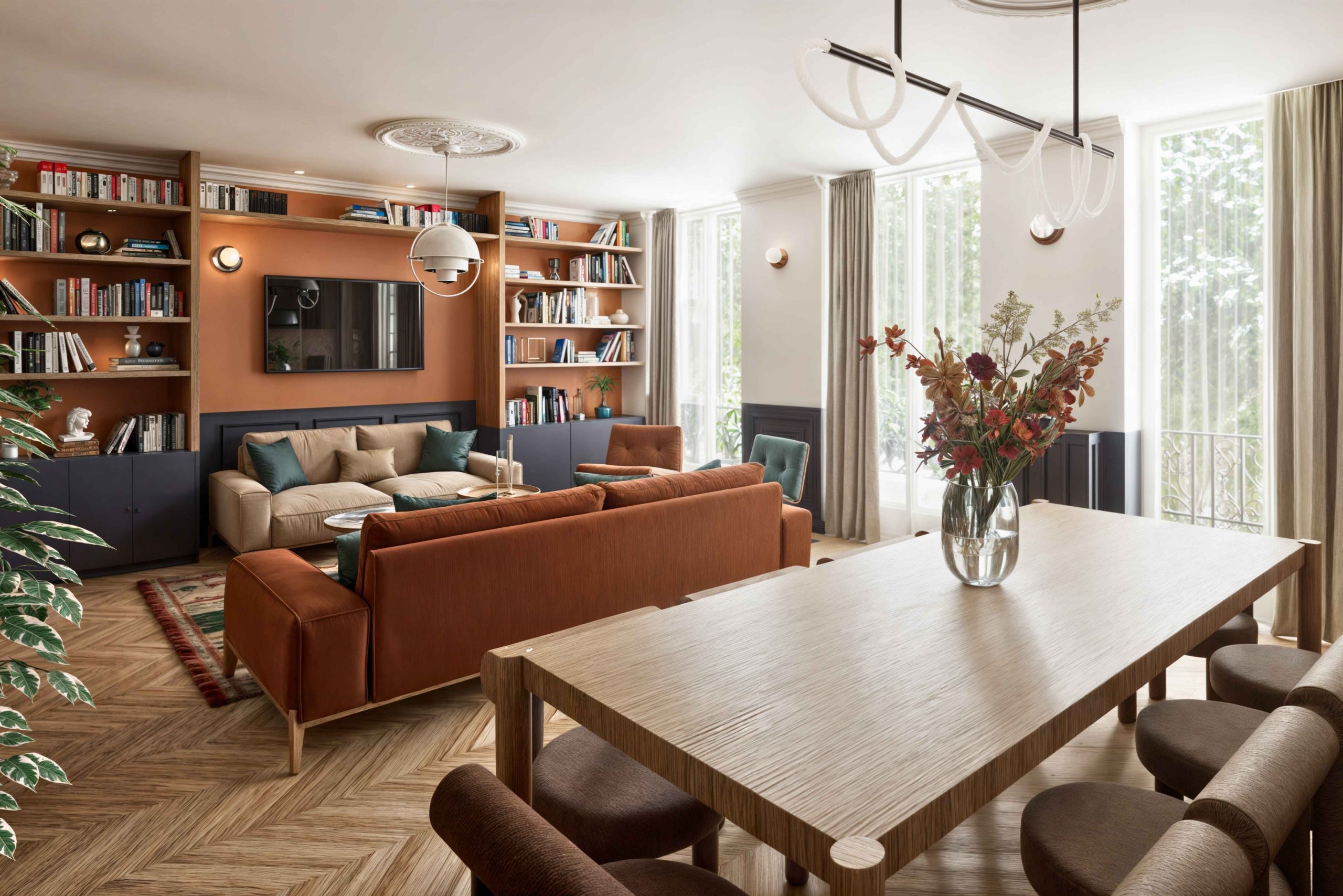 Salle à manger contemporaine dans appartement familial à Paris