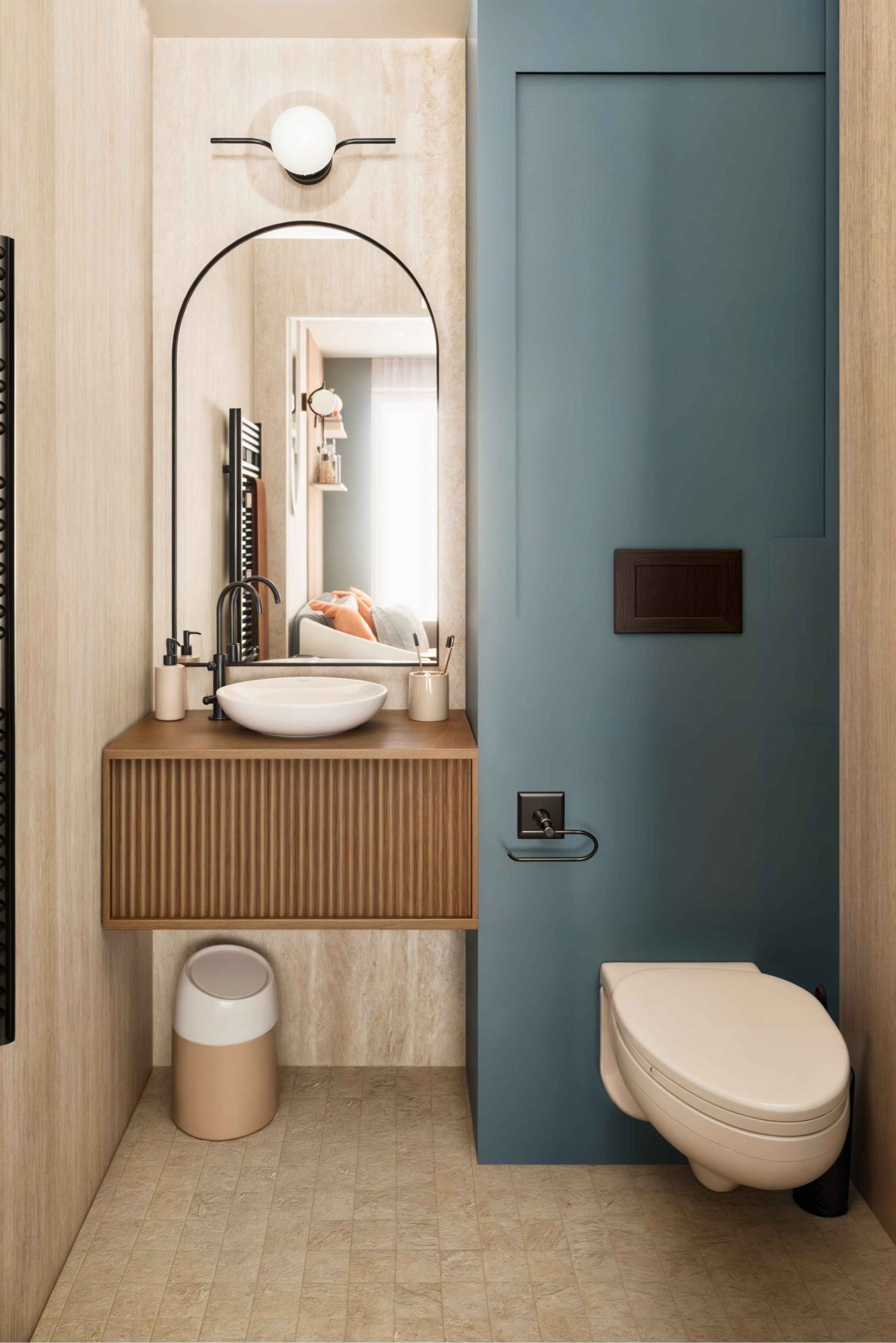 salle d’eau style New Antique bois et travertin